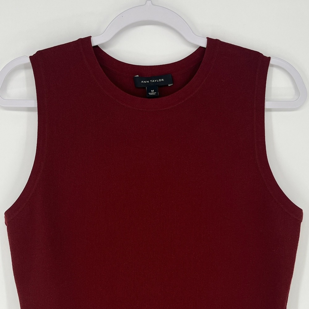 Ann Taylor Burgundy Sweater Tank Peplum Top Sleeveless Business Casual Office M - Picture 4 of 7